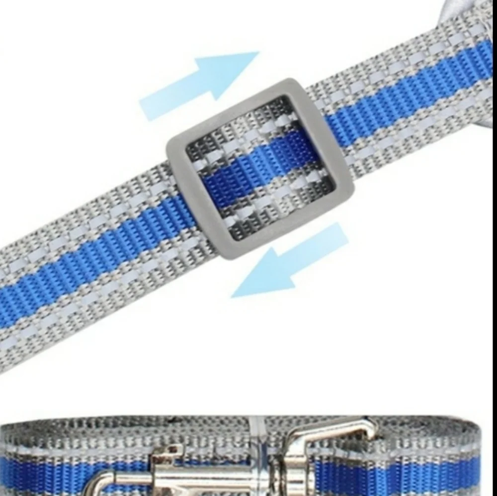 Deago Blue and Gray Reflective Collar and Leash Set Size M